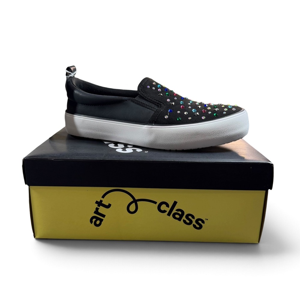 Art Class Hanna Kids Black Rhinestone Star Slip On Sneakers Size 2 NIB